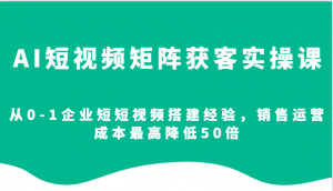 AI短视频矩阵获客实操课，从0-1企业短短视频搭建经验，销售运营成本最高降低50倍互联网行业-互联网创业-创业网-知识创造价值 新生无限可能网创星球