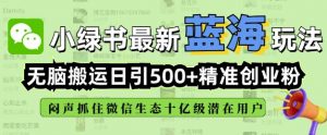 小绿书无脑搬运引流，全自动日引500精准创业粉，微信生态内又一个闷声发财的机会互联网行业-互联网创业-创业网-知识创造价值 新生无限可能网创星球