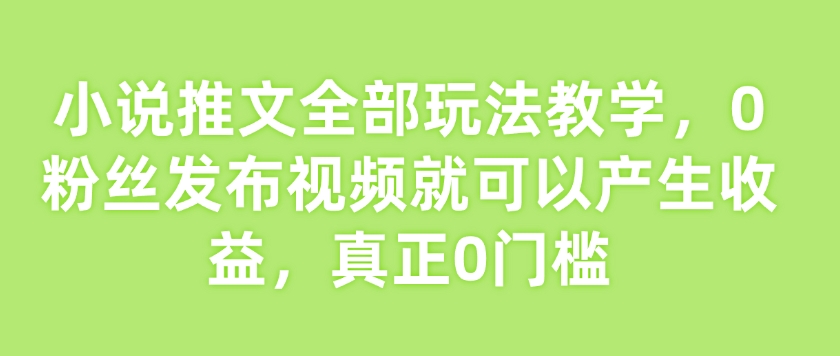 小说推文全部玩法教学，0粉丝发布视频就可以产生收益，真正0门槛互联网行业-互联网创业-创业网-知识创造价值 新生无限可能网创星球
