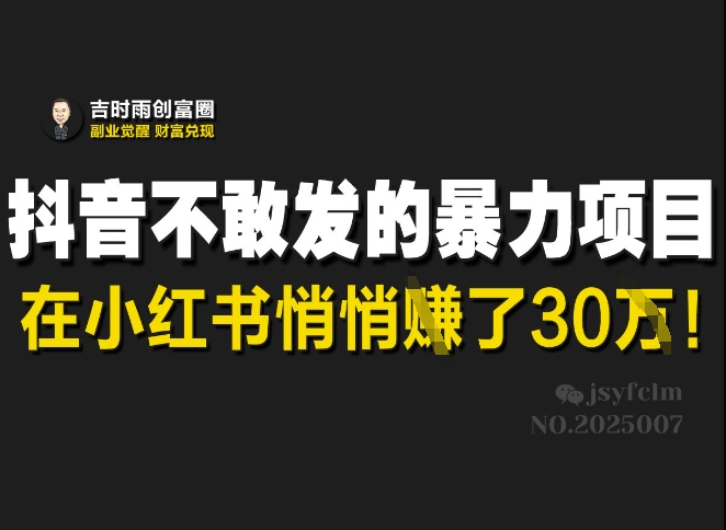 抖音不敢发的暴利项目，在小红书悄悄挣了30W互联网行业-互联网创业-创业网-知识创造价值 新生无限可能网创星球