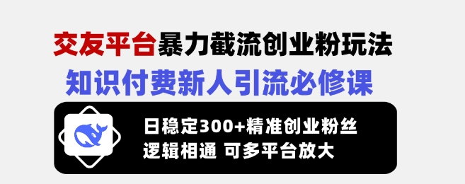 交友平台暴力截流创业粉玩法,知识付费新人引流必修课,日稳定300+精准创业粉丝,逻辑相通可多平台放大互联网行业-互联网创业-创业网-知识创造价值 新生无限可能网创星球