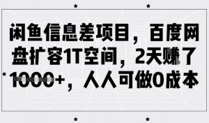 闲鱼信息差项目，百度网盘扩容1T空间，2天收益1k+，人人可做0成本互联网行业-互联网创业-创业网-知识创造价值 新生无限可能网创星球