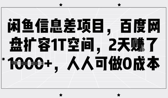 闲鱼信息差项目，百度网盘扩容1T空间，2天收益1k+，人人可做0成本互联网行业-互联网创业-创业网-知识创造价值 新生无限可能网创星球