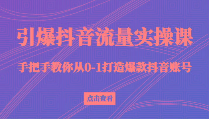 引爆抖音流量实操课，手把手教你从0-1打造爆款抖音账号(27节课)互联网行业-互联网创业-创业网-知识创造价值 新生无限可能网创星球