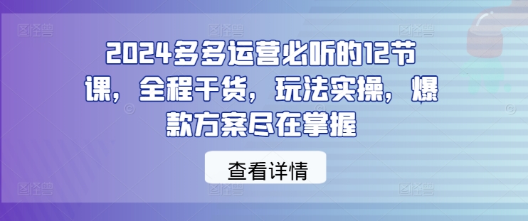 2024多多运营必听的12节课，全程干货，玩法实操，爆款方案尽在掌握互联网行业-互联网创业-创业网-知识创造价值 新生无限可能网创星球