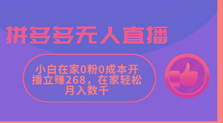 拼多多无人直播，小白在家0粉0成本开播立赚268，在家轻松月入数千互联网行业-互联网创业-创业网-知识创造价值 新生无限可能网创星球