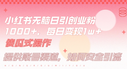 小红书无脑每日引流创业粉500+，小白每天只花半小时，躺赚长尾收益【揭秘】互联网行业-互联网创业-创业网-知识创造价值 新生无限可能网创星球