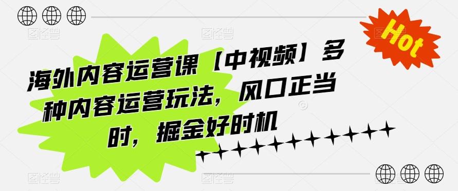 海外内容运营课【中视频】多种内容运营玩法，风口正当时，掘金好时机互联网行业-互联网创业-创业网-知识创造价值 新生无限可能网创星球