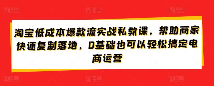 淘宝低成本爆款流实战私教课，帮助商家快速复制落地，0基础也可以轻松搞定电商运营互联网行业-互联网创业-创业网-知识创造价值 新生无限可能网创星球
