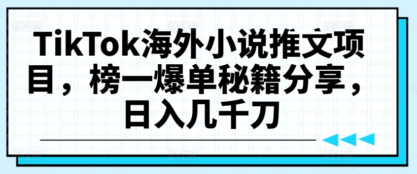 TikTok海外小说推文项目，榜一爆单秘籍分享，日入几千刀互联网行业-互联网创业-创业网-知识创造价值 新生无限可能网创星球
