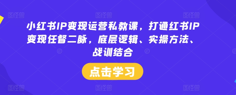 小红书IP变现运营私教课，打通红书IP变现任督二脉，底层逻辑、实操方法、战训结合互联网行业-互联网创业-创业网-知识创造价值 新生无限可能网创星球