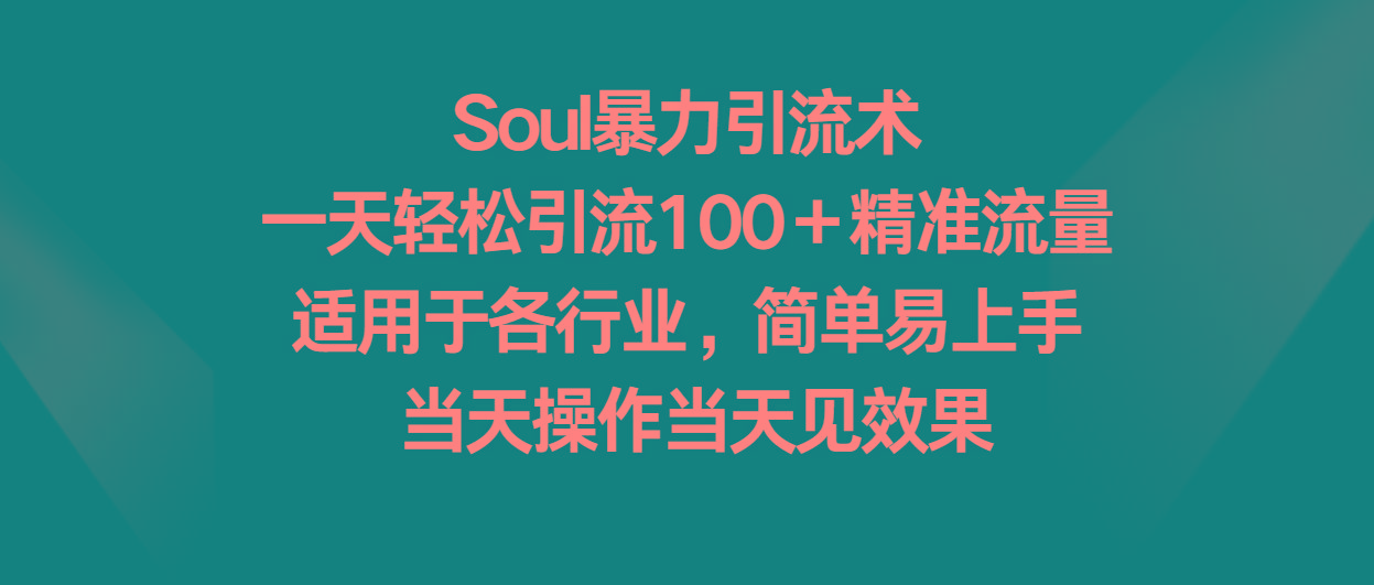 Soul暴力引流术，一天轻松引流100＋精准流量，适用于各行业，简单易上手！互联网行业-互联网创业-创业网-知识创造价值 新生无限可能网创星球