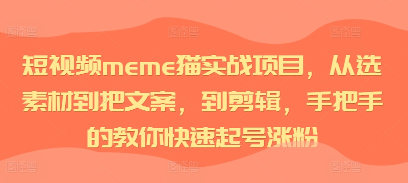 短视频meme猫实战项目，从选素材到把文案，到剪辑，手把手的教你快速起号涨粉互联网行业-互联网创业-创业网-知识创造价值 新生无限可能网创星球