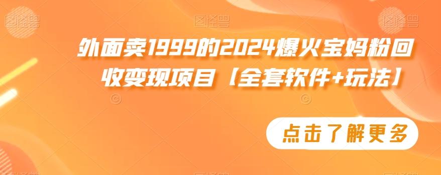 外面卖1999的2024爆火宝妈粉回收变现项目【全套软件+玩法】【揭秘】互联网行业-互联网创业-创业网-知识创造价值 新生无限可能网创星球