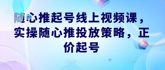 随心推起号线上视频课，实操随心推投放策略，正价起号互联网行业-互联网创业-创业网-知识创造价值 新生无限可能网创星球