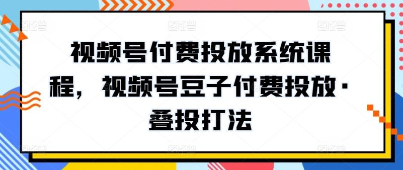 视频号付费投放系统课程，视频号豆子付费投放·叠投打法互联网行业-互联网创业-创业网-知识创造价值 新生无限可能网创星球