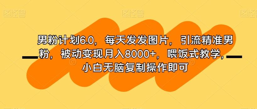 男粉计划6.0，每天发发图片，引流精准男粉，被动变现月入8000+，喂饭式教学，小白无脑复制操作即可互联网行业-互联网创业-创业网-知识创造价值 新生无限可能网创星球