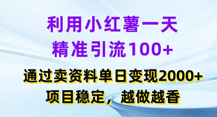 利用小红书一天精准引流100+，通过卖项目单日变现2k+，项目稳定，越做越香【揭秘】互联网行业-互联网创业-创业网-知识创造价值 新生无限可能网创星球