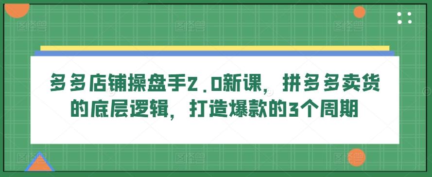 多多店铺操盘手2.0新课，拼多多卖货的底层逻辑，打造爆款的3个周期互联网行业-互联网创业-创业网-知识创造价值 新生无限可能网创星球