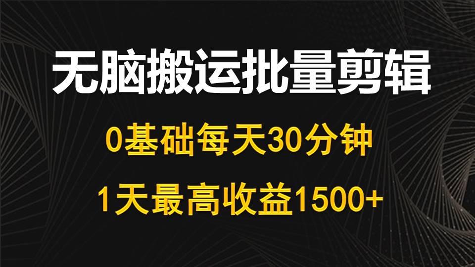(10008期)每天30分钟，0基础无脑搬运批量剪辑，1天最高收益1500+互联网行业-互联网创业-创业网-知识创造价值 新生无限可能网创星球