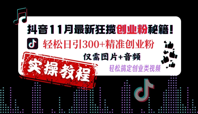 抖音11月最新狂揽创业粉秘籍，轻松日引300+精准创业粉，仅需图片+音频，轻松搞定创业类视频互联网行业-互联网创业-创业网-知识创造价值 新生无限可能网创星球