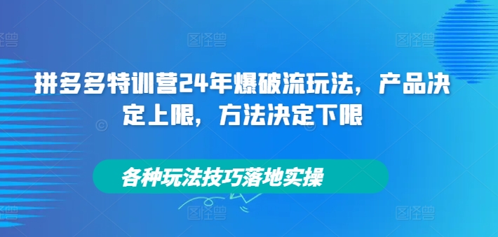 拼多多特训营24年爆破流玩法，产品决定上限，方法决定下限，各种玩法技巧落地实操互联网行业-互联网创业-创业网-知识创造价值 新生无限可能网创星球