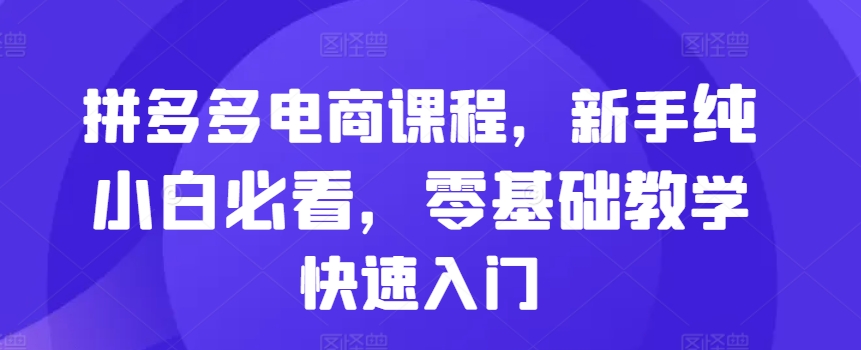 拼多多电商课程，新手纯小白必看，零基础教学快速入门互联网行业-互联网创业-创业网-知识创造价值 新生无限可能网创星球