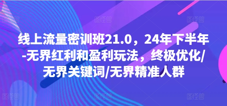 线上流量密训班21.0，24年下半年-无界红利和盈利玩法，终极优化/无界关键词/无界精准人群互联网行业-互联网创业-创业网-知识创造价值 新生无限可能网创星球