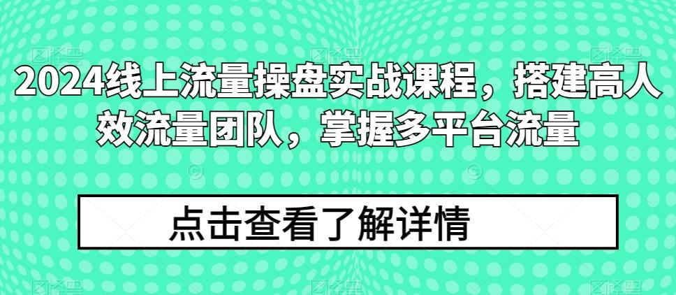 2024线上流量操盘实战课程，搭建高人效流量团队，掌握多平台流量互联网行业-互联网创业-创业网-知识创造价值 新生无限可能网创星球