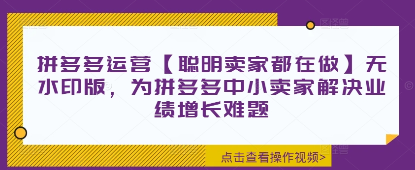 拼多多运营【聪明卖家都在做】无水印版，为拼多多中小卖家解决业绩增长难题互联网行业-互联网创业-创业网-知识创造价值 新生无限可能网创星球
