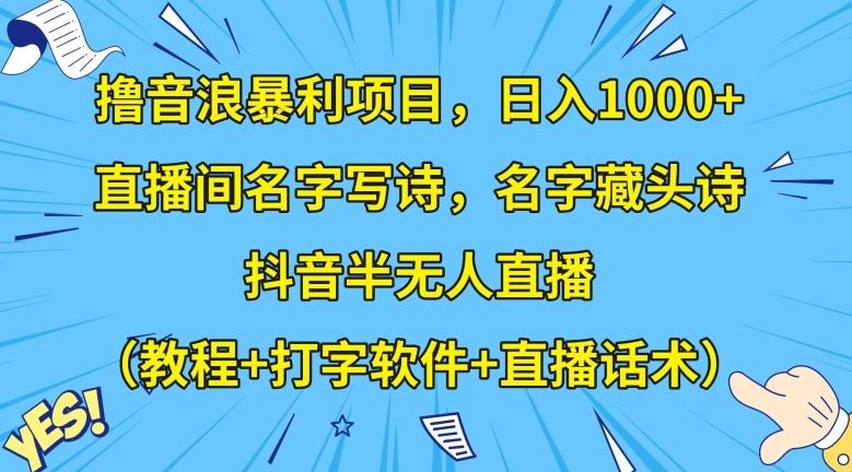 撸音浪暴利项目，日入1000+，直播间名字写诗，名字藏头诗，抖音半无人直播（教程+打字软件+直播话术）【揭秘】互联网行业-互联网创业-创业网-知识创造价值 新生无限可能网创星球
