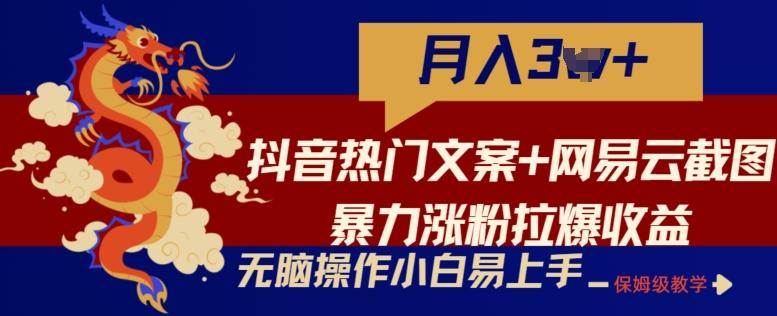 抖音热门文案+网易云截图暴力涨粉拉爆收益玩法，小白无脑操作，简单易上手【揭秘】互联网行业-互联网创业-创业网-知识创造价值 新生无限可能网创星球