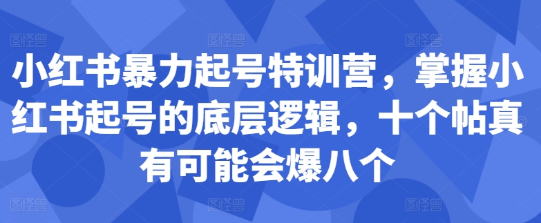小红书暴力起号特训营，掌握小红书起号的底层逻辑，十个帖真有可能会爆八个互联网行业-互联网创业-创业网-知识创造价值 新生无限可能网创星球