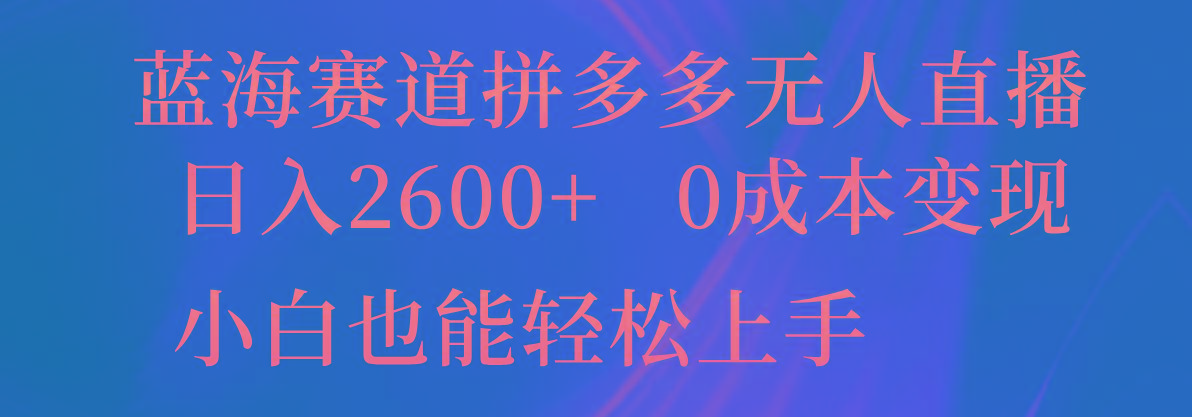 蓝海赛道拼多多无人直播，日入2600+，0成本变现，小白也能轻松上手互联网行业-互联网创业-创业网-知识创造价值 新生无限可能网创星球