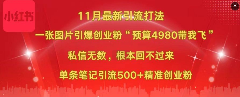 小红书11月最新图片打粉，一张图片引爆创业粉，“预算4980带我飞”，单条引流500+精准创业粉互联网行业-互联网创业-创业网-知识创造价值 新生无限可能网创星球