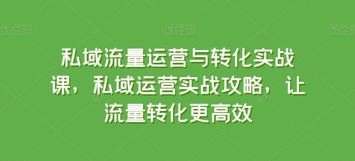 私域流量运营与转化实战课，私域运营实战攻略，让流量转化更高效互联网行业-互联网创业-创业网-知识创造价值 新生无限可能网创星球