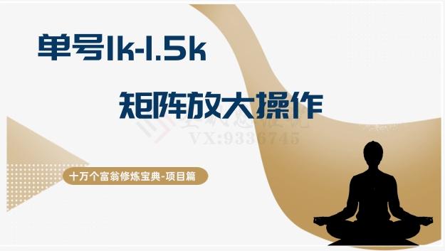 十万个富翁修炼宝典15.单号1k-1.5k，矩阵放大操作互联网行业-互联网创业-创业网-知识创造价值 新生无限可能网创星球