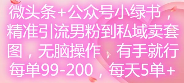 微头条+公众号小绿书，精准引流男粉到私域卖套图，无脑操作，有手就行，每单99-200，每天5单互联网行业-互联网创业-创业网-知识创造价值 新生无限可能网创星球