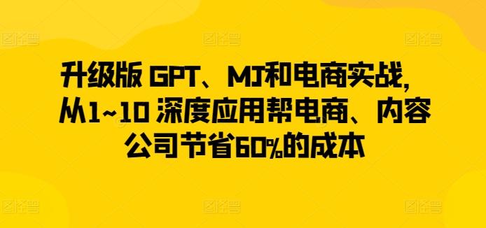 升级版 GPT、MJ和电商实战，从1~10 深度应用帮电商、内容公司节省60%的成本互联网行业-互联网创业-创业网-知识创造价值 新生无限可能网创星球