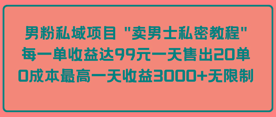 (9730期)男粉私域项目 “卖男士私密教程” 每一单收益达99元一天售出20单互联网行业-互联网创业-创业网-知识创造价值 新生无限可能网创星球